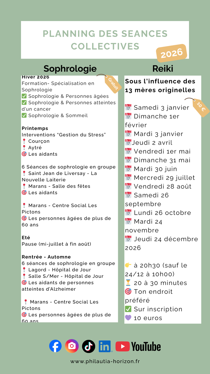 Planning 2026 des s&eacute;ances collectives