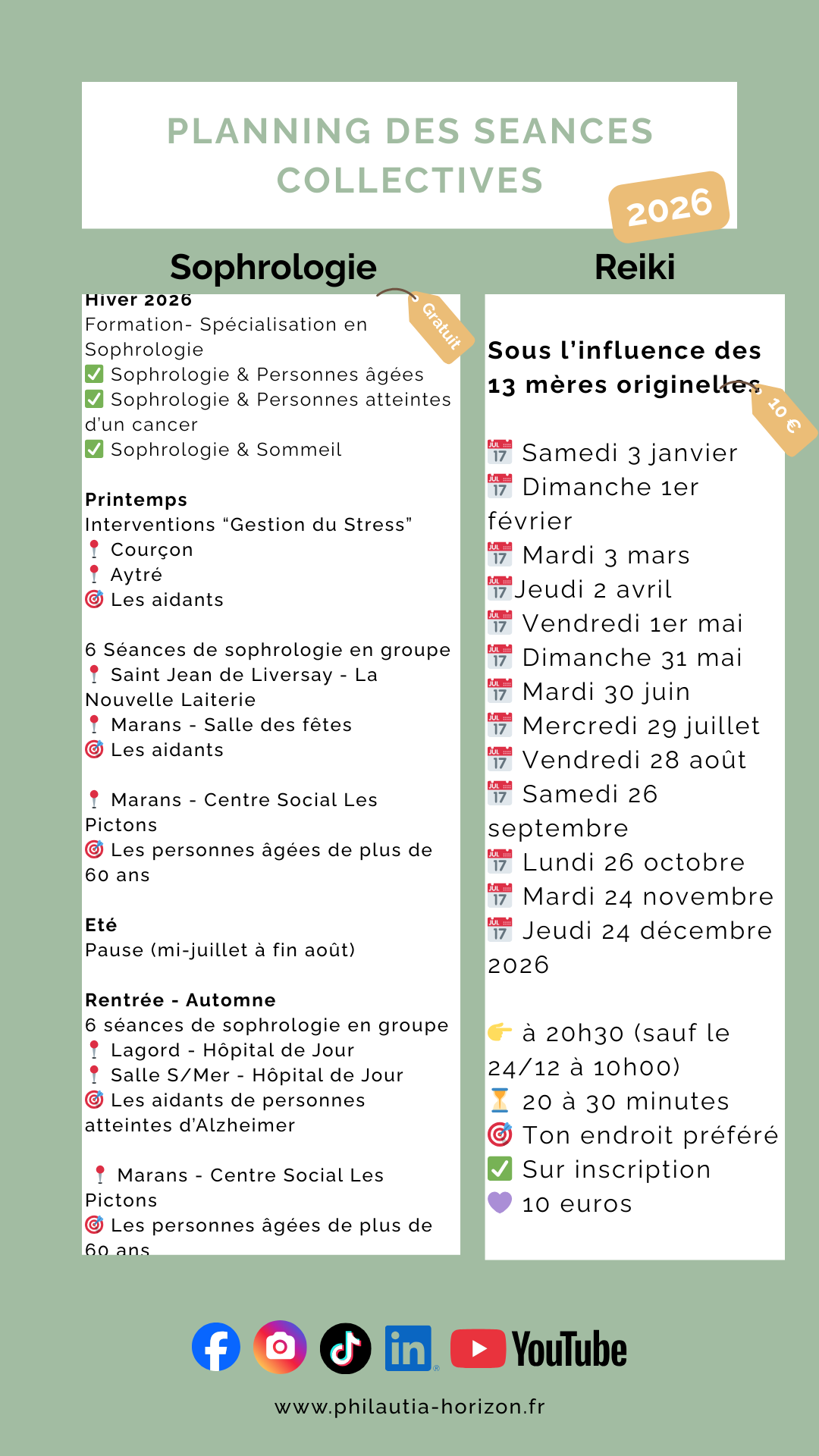 Planning 2026 des s&eacute;ances collectives